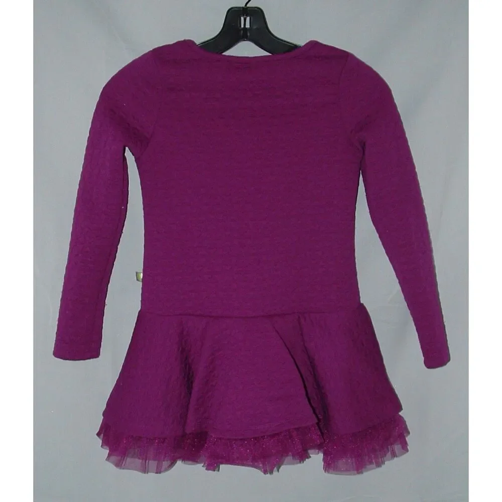 Girls Sz 8 Long Sleeve Textured Heart Print Bright Purple Dress DOLLIE & ME